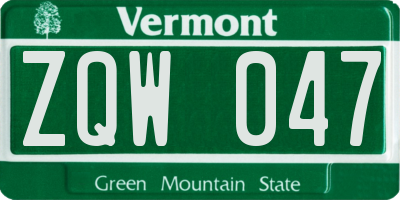 VT license plate ZQW047