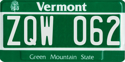 VT license plate ZQW062