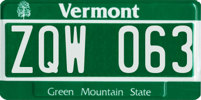 VT license plate ZQW063