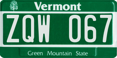 VT license plate ZQW067