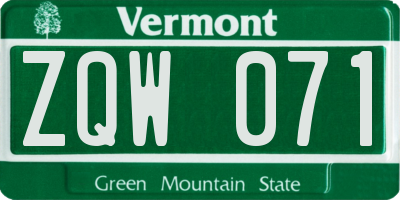 VT license plate ZQW071