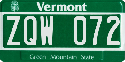 VT license plate ZQW072