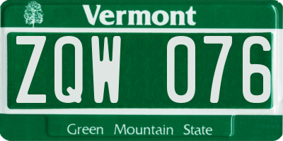 VT license plate ZQW076