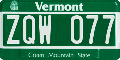 VT license plate ZQW077