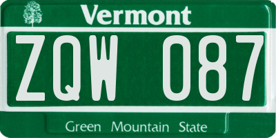 VT license plate ZQW087