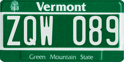 VT license plate ZQW089