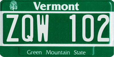 VT license plate ZQW102