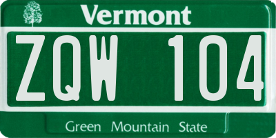 VT license plate ZQW104