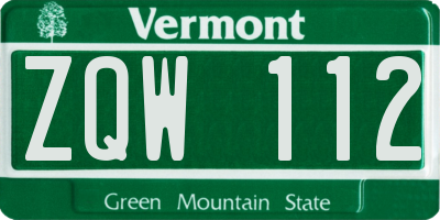 VT license plate ZQW112