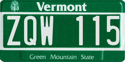 VT license plate ZQW115