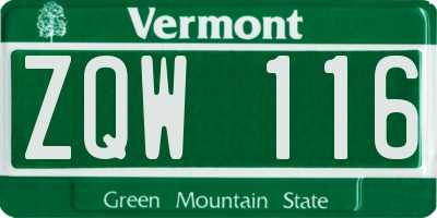 VT license plate ZQW116