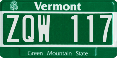 VT license plate ZQW117