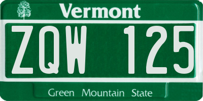 VT license plate ZQW125