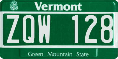 VT license plate ZQW128
