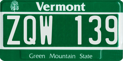 VT license plate ZQW139