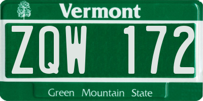 VT license plate ZQW172