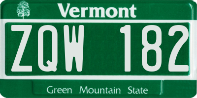 VT license plate ZQW182