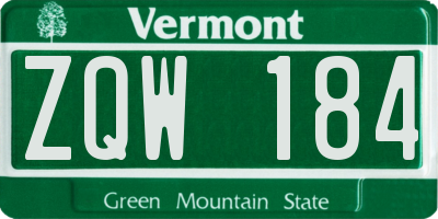 VT license plate ZQW184