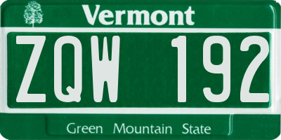 VT license plate ZQW192