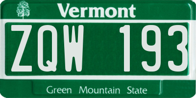 VT license plate ZQW193