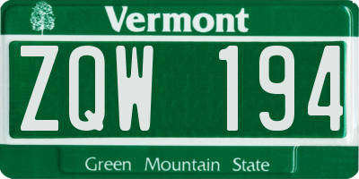 VT license plate ZQW194
