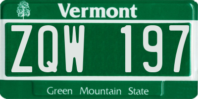 VT license plate ZQW197