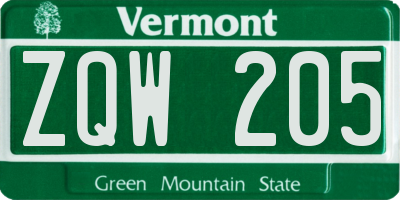VT license plate ZQW205