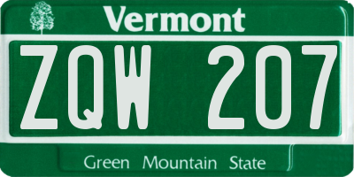 VT license plate ZQW207