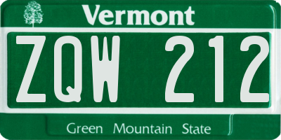 VT license plate ZQW212