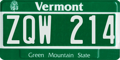 VT license plate ZQW214