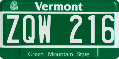 VT license plate ZQW216