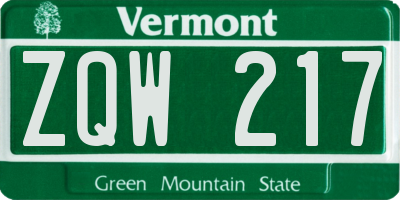 VT license plate ZQW217