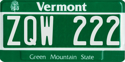 VT license plate ZQW222