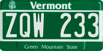VT license plate ZQW233