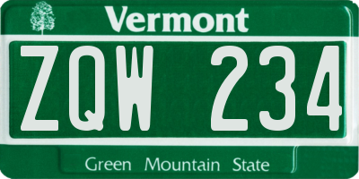 VT license plate ZQW234