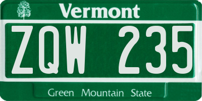 VT license plate ZQW235