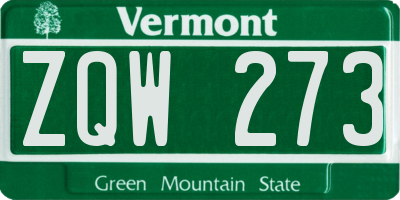 VT license plate ZQW273