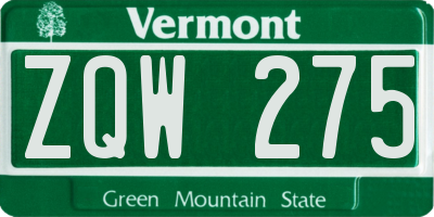 VT license plate ZQW275