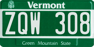 VT license plate ZQW308