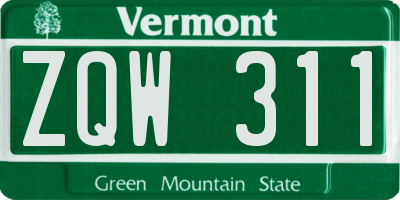 VT license plate ZQW311