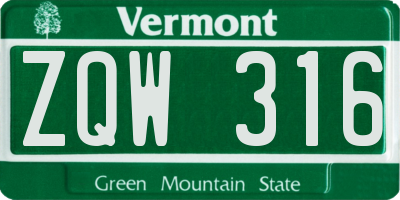 VT license plate ZQW316