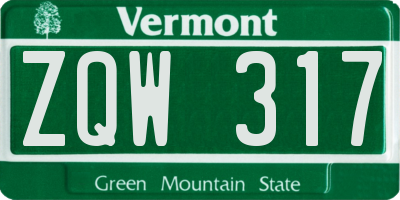 VT license plate ZQW317
