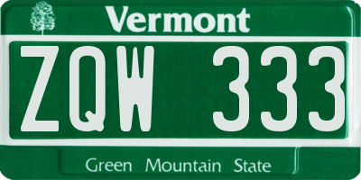 VT license plate ZQW333