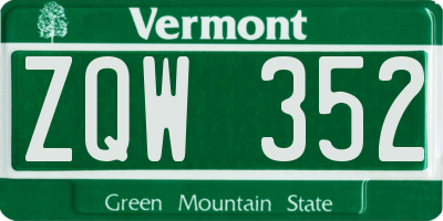 VT license plate ZQW352