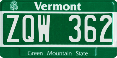 VT license plate ZQW362