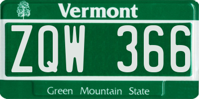 VT license plate ZQW366