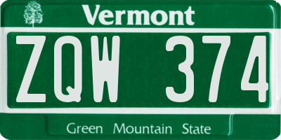 VT license plate ZQW374