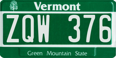 VT license plate ZQW376