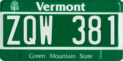VT license plate ZQW381