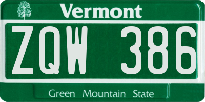 VT license plate ZQW386